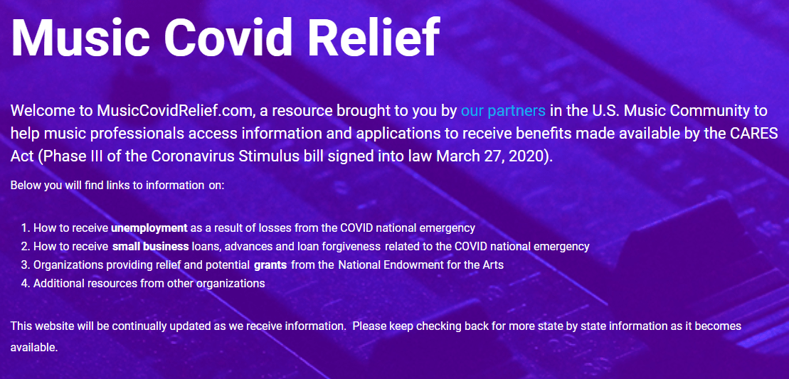 Infographic about MusicCovidRelief.com