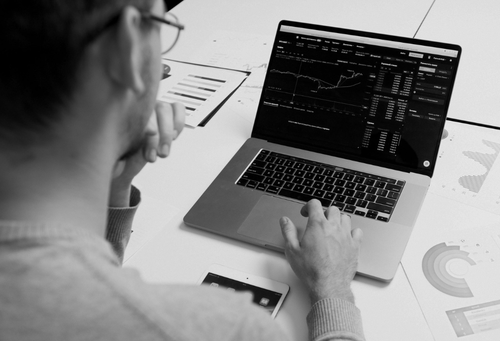 Man analyzing data